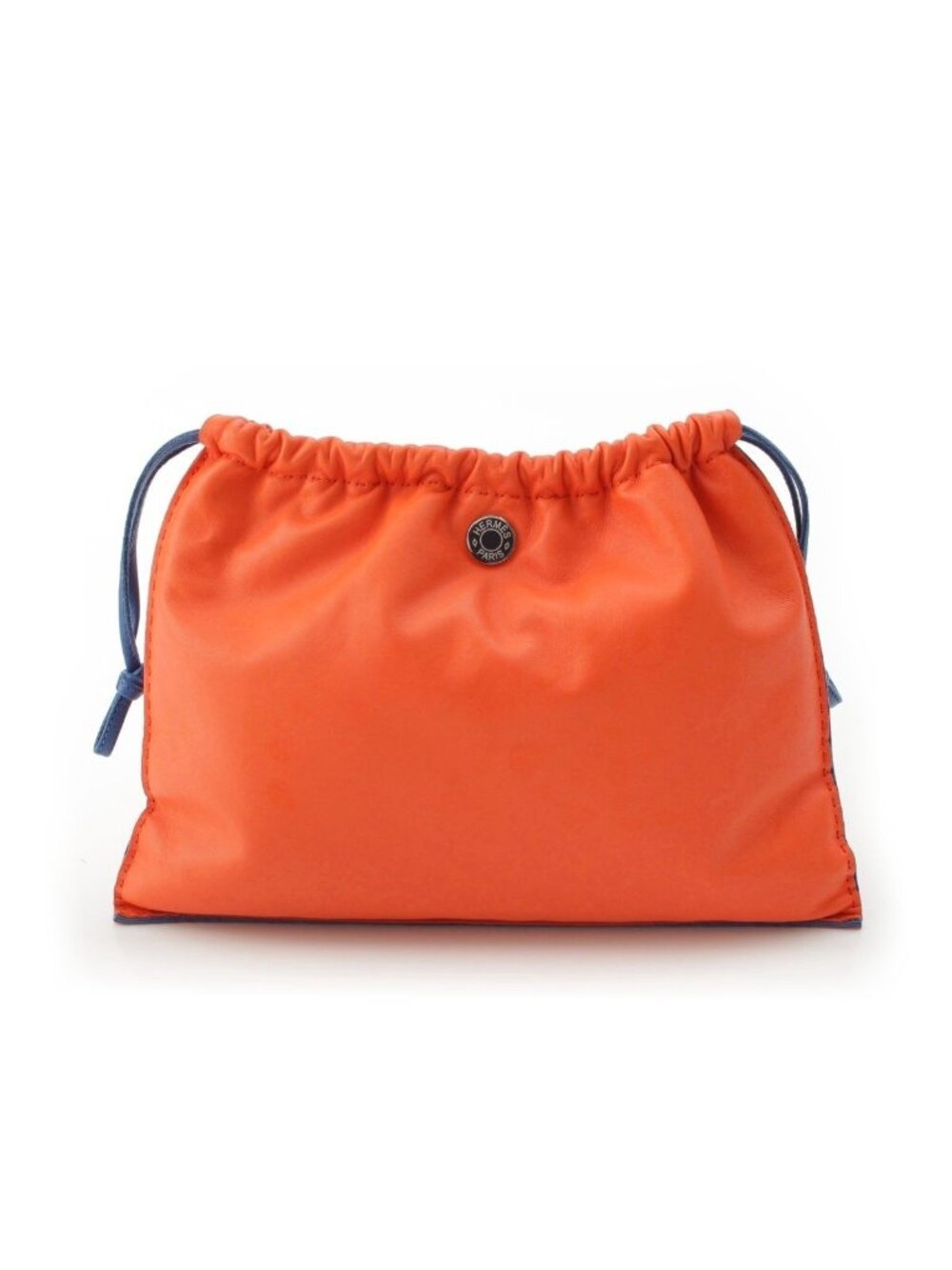 Hermes Pillow Agneau Milo Swift Drawstring Pouch Orange Poppy Blue